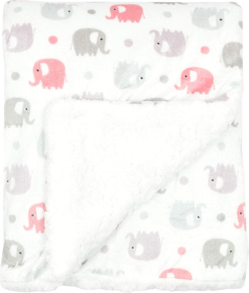 EVERYDAY KIDS Large Ultra Soft Gray and Pink Elephant Minky Baby Blanket, 30 x 40”, for Girls, Nursery Decor