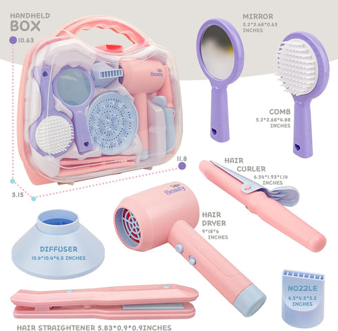 Set Set SMILESSKIDDO Hair Salon Toys for Girls - Pretend Play Hair Styling Toy with Realistic Blow Dryer, Hair