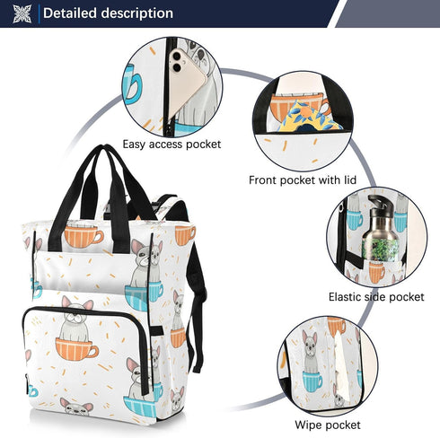YANENDIE Backpack, Backpack Backpack Bulldogs Teacups Pastel Diaper Bag Unisex Travel Baby Diaper Bags with Stroller
