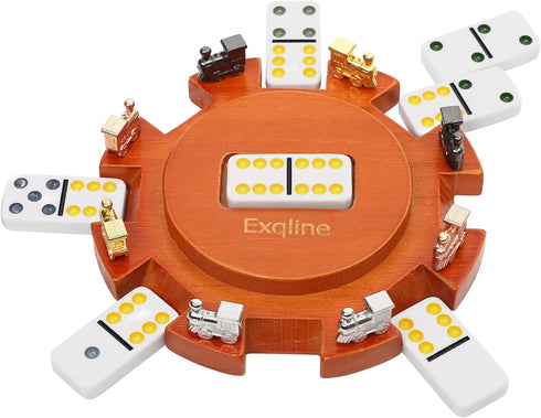 Exqline Wooden Hub for Mexican Train Dominoes Accessories with Felted Bottom - Solid Pine Mexican Train Game