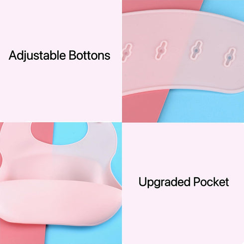 Silicone Baby Bibs, Waterproof Baby Feeding Bibs with Food Catcher Pocket, Adjustable Silicon Bibs for Toddlers Baby Essentials Must Haves Baby Stuff baby girl Newborn Essentials Baby Food Bibs 2 Pack
