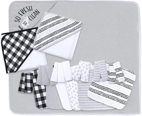 The Peanutshell Hooded Bath Towel and Wash Cloth Set for Baby Boys