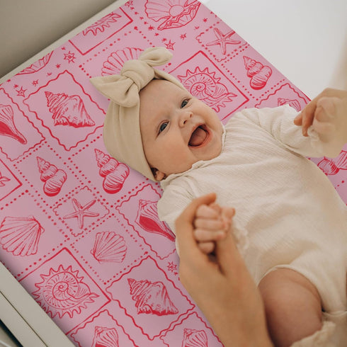 Summer 32''16'' Vintage Pink Seashells Starfish Baby Changing Pad Covers for Boy Girl Boho Beach Conch Fitted Change