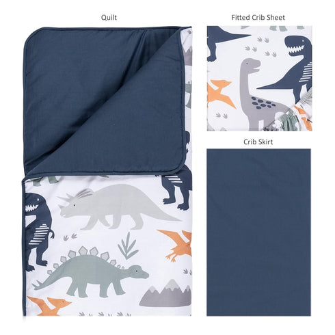 3 Set, Tummy Trend Lab Prehistoric Dinos Piece Crib Bedding Can Be Used As A Blanket Or A Playmat for Time, Includes
