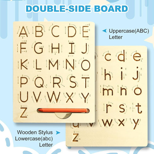 hzsshb 3-8 Wooden Letters Practicing Board,Reusable Handwriting Alphabet Tracing Board Double-Sided Toddlers