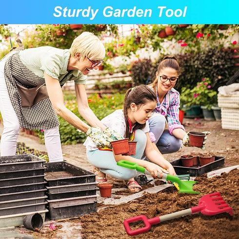 Jumbo Beach Shovels Rake Spade Toys Set for Kids, 16" Long Wooden Handle ABS Plastic Sand Scoop, 3 Pack Gardening Tool