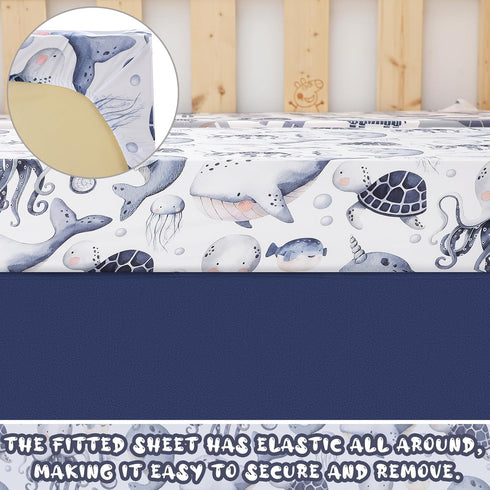 Hahafelt 3 Set Set Pcs Baby Crib Bedding Under The Sea Ocean Nursery Nautical Crib Includes Ocean Quilt, Fitted Sheet