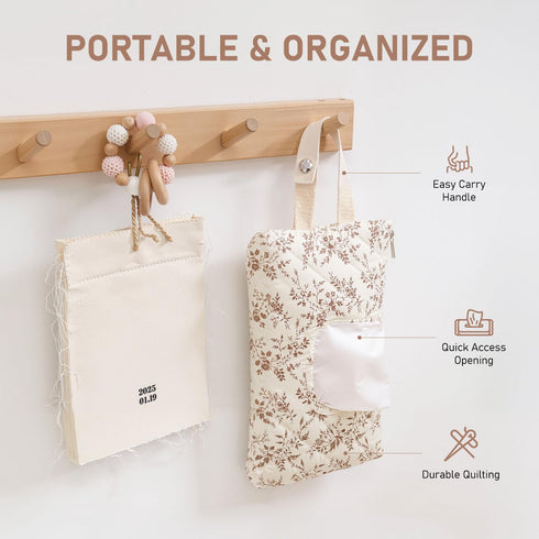 Nmoiat Wipe Holder Floral Diaper and Wipes Pouch Portable Hanging Wipes Bag for Car, Resuable Wet Wipe Pouch for Travel