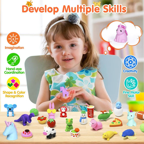 120 Pack Animal Pencil Erasers for Kids - Mini Puzzle Erasers, Treasure Box Toys, Game Prize Party Favors