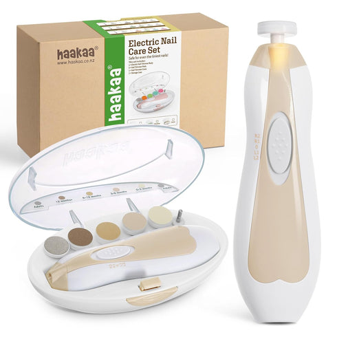 haakaa Baby Nail Care Electric Nail File Kit with LED Light, Baby Nail Clippers for Newborn/Infants, 6 Replacement Heads