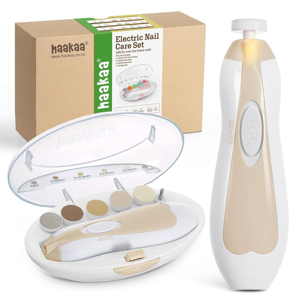 haakaa Baby Nail Care Electric Nail File Kit with LED Light, Baby Nail Clippers for Newborn/Infants, 6 Replacement Heads