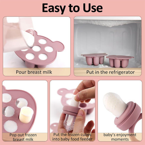 Silicone Baby Fruit Food Feeder & Mini Freezer Nibble Tray, Breastmilk Popsicle Molds for Baby Teething Relief, BPA