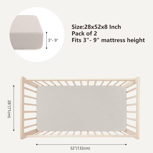 100% 52"x28" 2 Pack Bearmoss Muslin Crib Sheets - Cotton Baby Crib Sheets Fitted for Standard Crib Mattress & Toddler