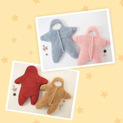 HEVOY Baby Starfish Onesie, Thick Imitation Fleece Starfish Newborn Sleeping Bag, Infant Footie Jumpsuit Winter Warm