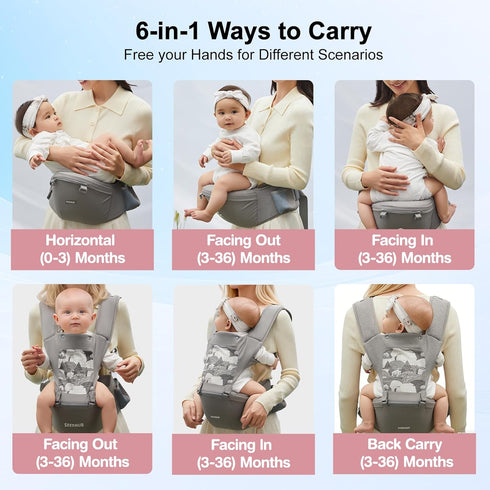 6-in-1 Baby Carrier, Ergonomic Baby Carrier Newborn to Toddler, Safety-Certified Infant Toddler Carrier with Hip Seat
