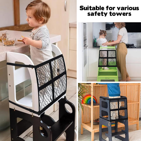 Rainmae Toddler Learning Tower Safety Net, Safety Net Guard for Toddlers Tower, Adjustable Step Tool Toddlers Tower Net