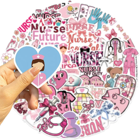 Hopetl 50Pcs Pink Bow Nurse Stickers Medical Accessories Stickers for Laptop, Water Bottle, Scrapbook, Journaling