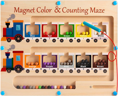 Magnetic Color and Number Maze Board, Montessori Fine Motor Skills Toys for 2 3 Year Old, Preschool Learning Activities