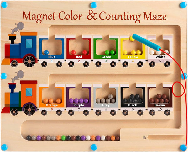 Magnetic Color and Number Maze Board, Montessori Fine Motor Skills Toys for 2 3 Year Old, Preschool Learning Activities