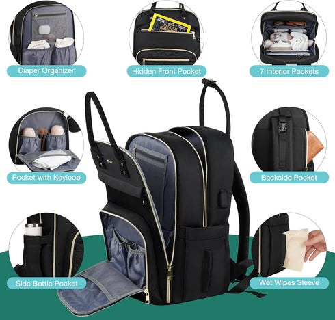 Backpack MOMUVO Diaper for Women Large Capacity with Insulated Pockets Diaper Bags For Baby Girl Boy Waterproof Baby