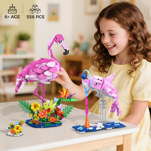 3 1 Set 3 558PCS 6+ HOGOKIDS Easter Bunny in Pink Building with Flowers, Animal Figure with Building Options