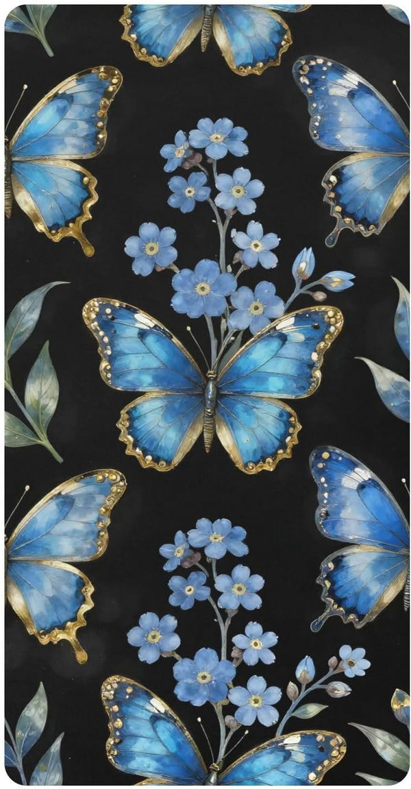 CZXW Blue Butterflies Floral Forget-me-not Crib Sheets Fitted 52" x 28" Natural Cotton
