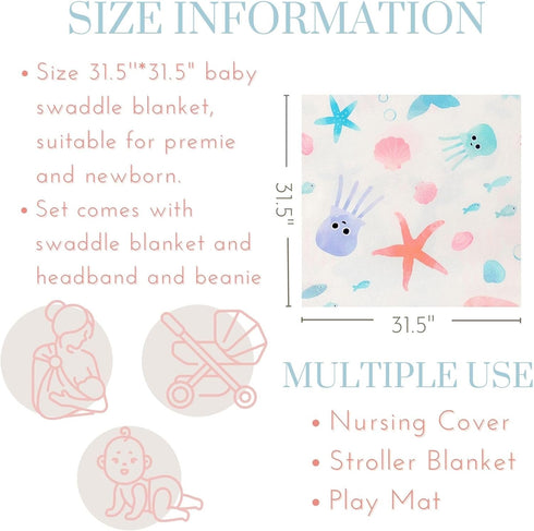 Bellasignoro Sets Newborn Swaddle with Headband Beanie and a Name Card Baby Snug Wrap Receiving Blanket for Baby Boys