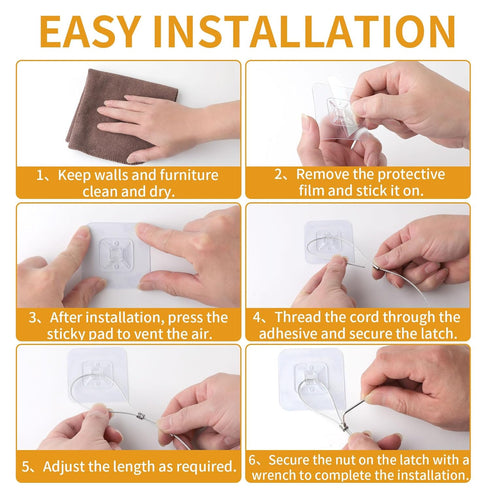WRICHEAR 10 Packs Adjustable TV Safety Stainless Straps, No-Drill Adhesive Anti-Tip Furniture Anchors for Baby