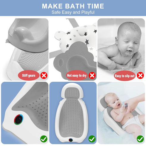 6 Baby Bath Support,Ideal for Babies Less Than Months Old,with Thermometer-Adjustable Slope Newborn Bathtub, Baby tubs