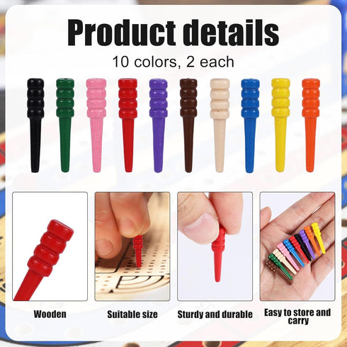 Gosknor 30pcs 1/8 Inch (10 Wooden Cribbage Board Pegs Fit Holes, Long Personalized Unique Game Pins Replacement
