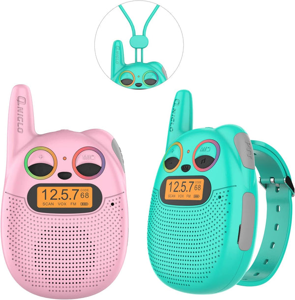 Qniglo Walkie Talkies for Kids, Rechargeable 2 Pack with FM Handheld Walki Talki for Outdoor Games