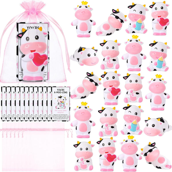 Jenaai 50 Sets Cute Rubber Cow Gifts Set Include Squeak Floating Cows