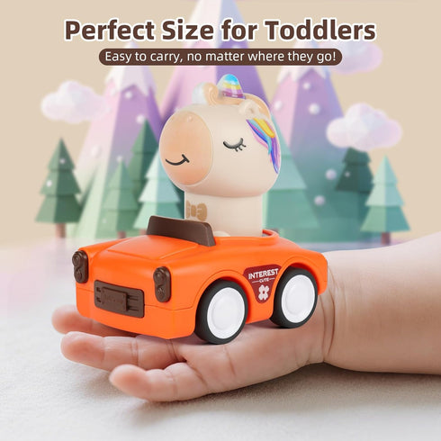 IOMDRWU 1-3, 6-9-12-18 1st 1-2 Press to Go Car Toys for Toddlers Animal Baby Cars, Push Go Friction Inertia Car, Infant