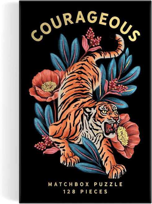 Galison Courageous 128 Piece Matchbox Puzzle – Bold Artwork of Raxenne Manniquiz, Giftable Foil Stamped Box