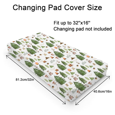 Woodland Animals Camping Changing Pad Covers Giraffe Hedgehog Forest Mountain Diaper Changing Table Sheets for Boy Girl Wildlife Soft Breathable Stretch Baby Changing Table Pad Mats Cover 32''x16''