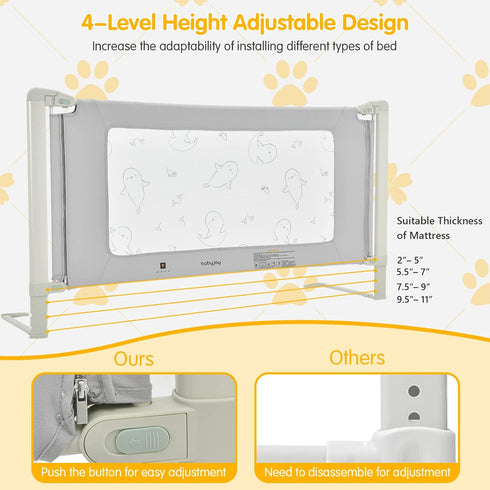 70'' BABY JOY Bed Rails for Toddlers, Extra Long, Height Adjustable Kids Rail Guard w/Double Safety Lock