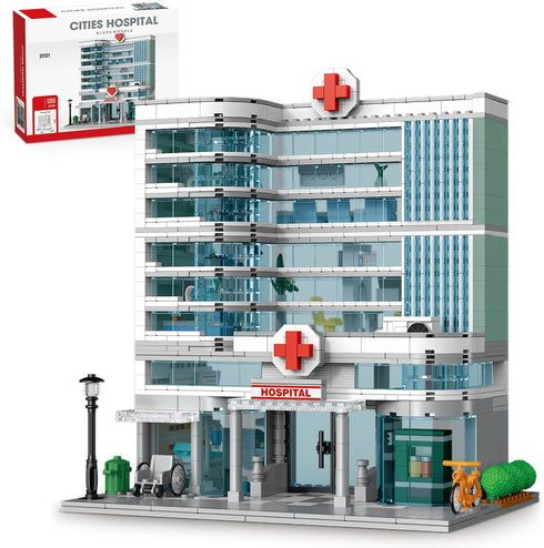 City Hospital Toy Building Set with LED Lighting, Compatible with Lego, Modular Architecture Set for Adults