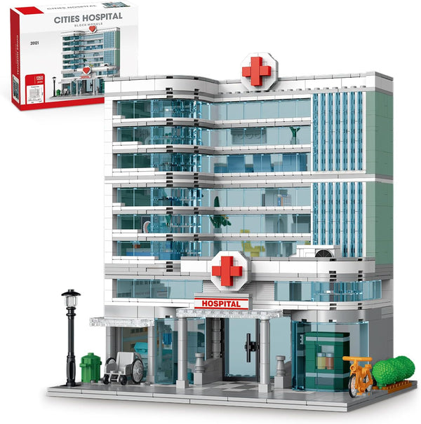 City Hospital Toy Building Set with LED Lighting, Compatible with Lego, Modular Architecture Set for Adults
