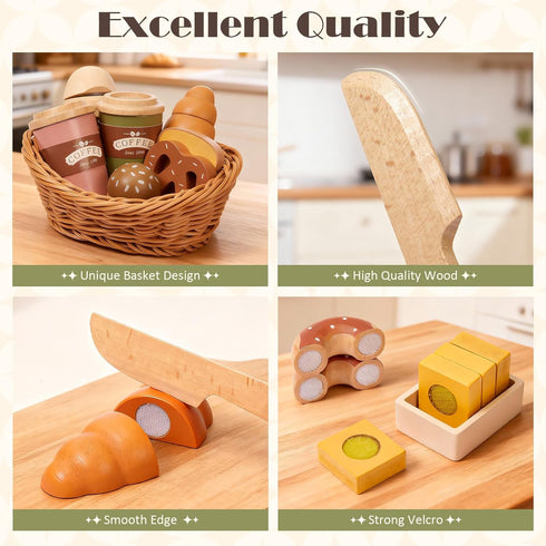Sets 3-5 3 4 5 6 Toyssa Wooden Play Food for Kids Kitchen, Bakery Pretend Play Toy Food for Toddlers with Cutting Bread