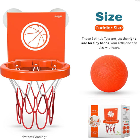Bath Toys - Bathtub Basketball Hoop for Kids, Mold Free with 3 Strong Suction Cups and 4 Soft Balls - Fun Bath Toys