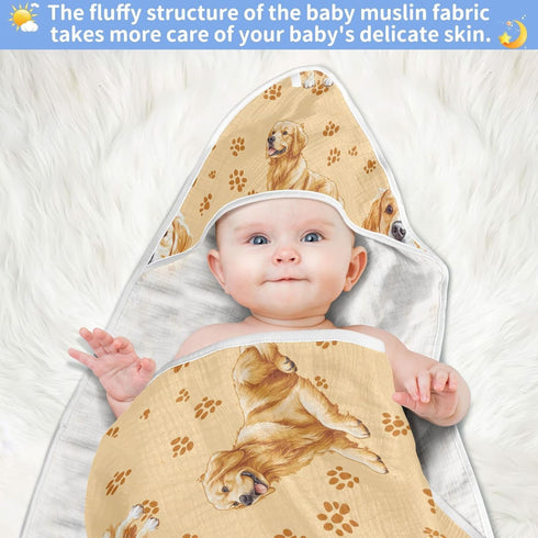 Pigsaly 30 30 Golden Retriever Dogs Hooded Baby Towel Cute Gold Puppy Baby Bath Towel Unisex Toddlers Hooded Towels
