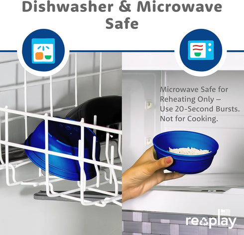 Re-Play 12 Oz. Toddler Bowls Set of 3, Dishwasher and Microwave Safe, Made in USA, True Blue, 5.75" x 5.75" x 2"