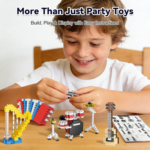 Set 12 Pack 6-12, FUN LITTLE TOYS Music Building Party Favor Toys, Mini Building Blocks Musical Instruments No