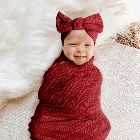 DRESHOW BQUBO Newborn Receiving Blanket Toddler Warm for Girls with Bow Hat and Bow Headband Shower Gift