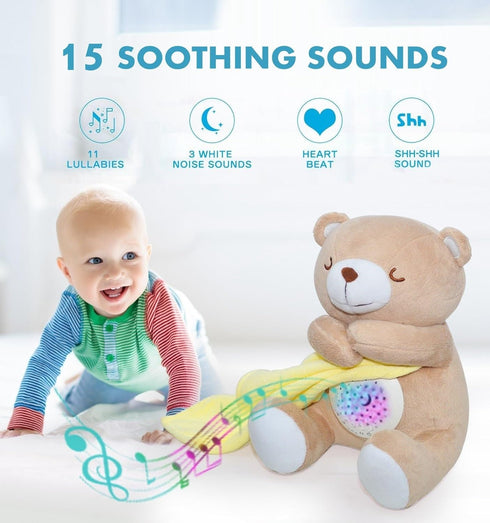 Baby Sleep Soother, Cry Activated Sensor Teddy Bear Lullabies & Mom Heartbeat, Nursery Toddler Star Night Light
