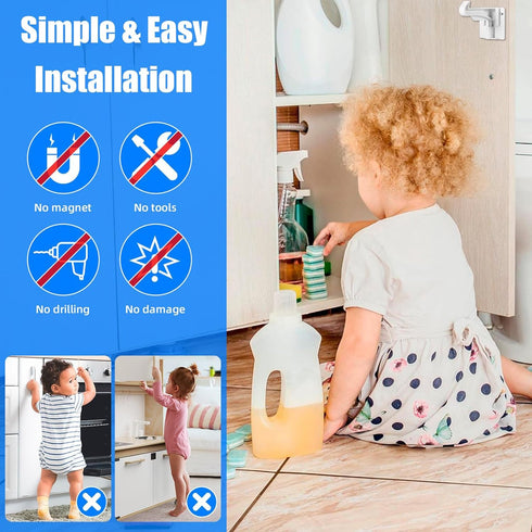 Buumook 4 Pack Upgraded Version Cabinet Locks Baby Proofing, Children Proof Cupboard Drawers Latches, No Drilling