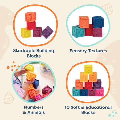 B. toys Baby Blocks, Stacking & Building Toys for Babies, 10 Soft Educational Blocks for Ages 6+