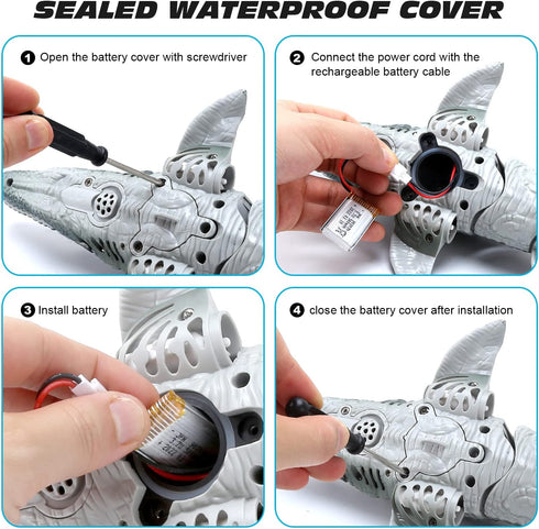 3 4 5 6 7, Swimming fromeasy Remote Control Dinosaur Toys for Kids Mosasaurus Diving Toys RC Boat with Light and Spray