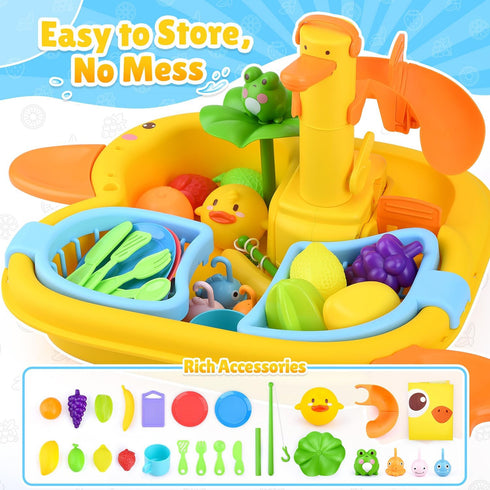 Play Sink with Running Water - Kitchen Kids Sink Toys with Fishing Game Toys for Floating Pool Water Play, Upgraded