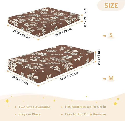 CZXW 52" 28" Boho Floral Brown Crib Sheets Fitted x Natural Cotton Soft & Breathable for Baby Crib Mattress